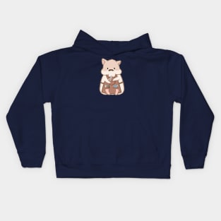 Fat hamster in woodworking apron cartoon Kids Hoodie